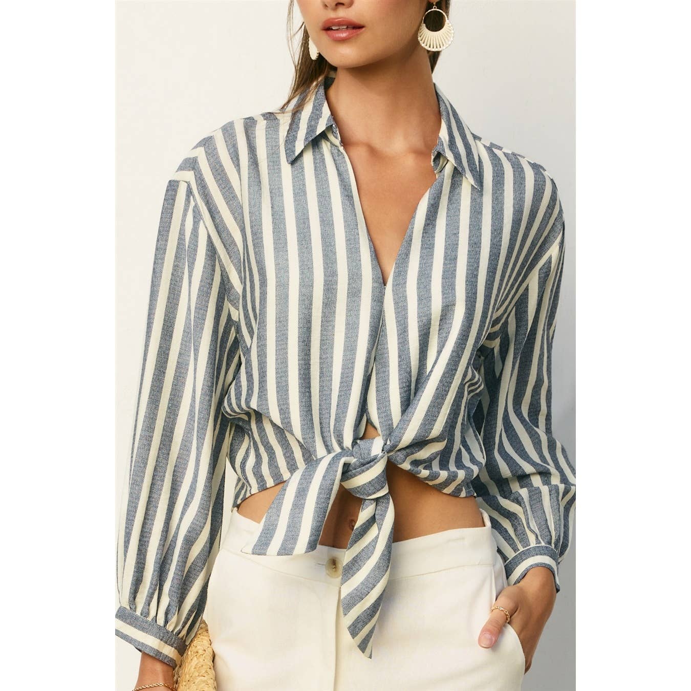 Dress Forum Nautical Stripe Knot Front Shirt