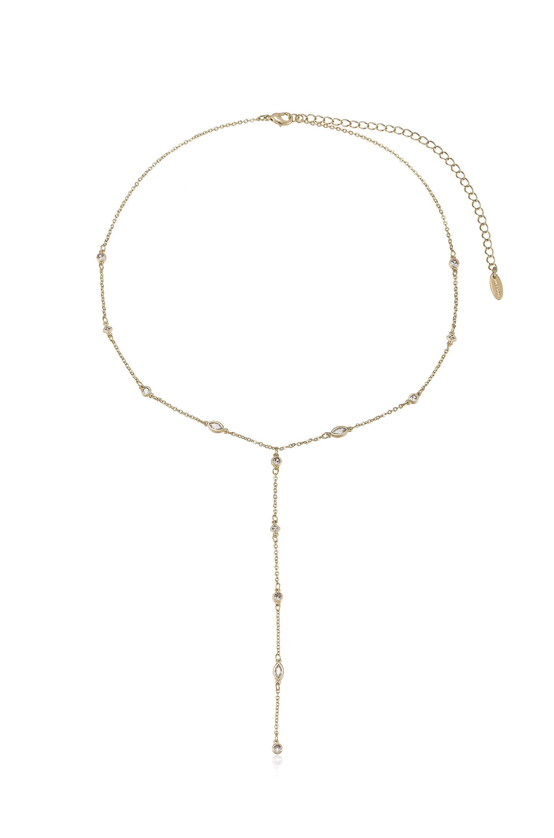 Simple Statement Crystal Dotted 18k Gold Plated Lariat Necklace