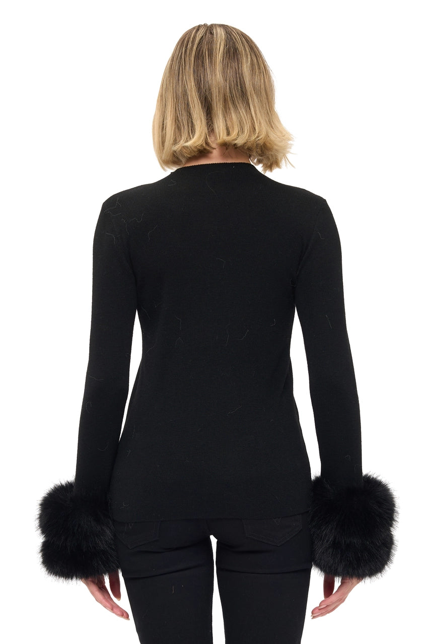 Ariella Removable Faux Fur Cuff Sweater - Black