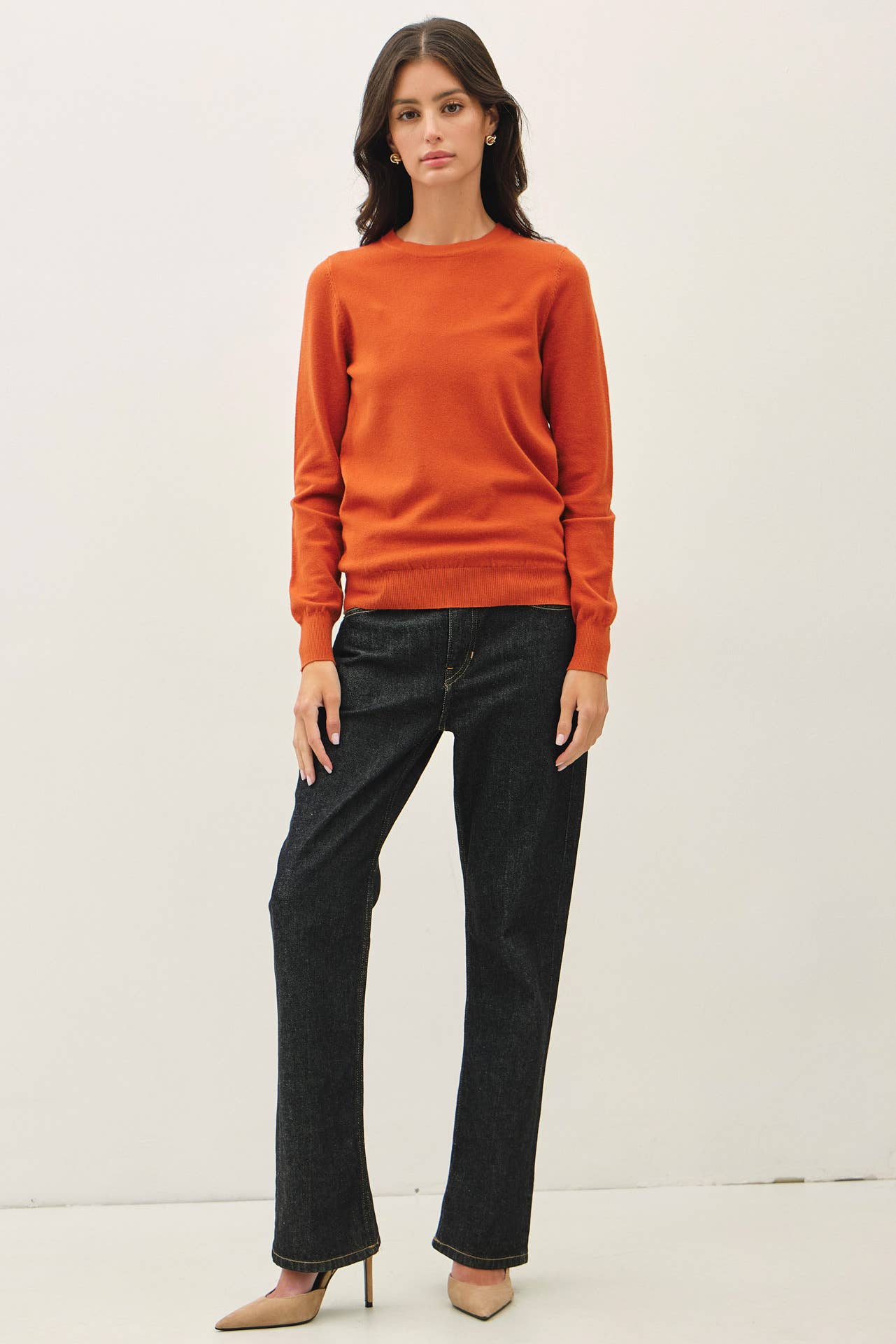 NEW COLOR-VISCOSE CREW NECK SOFT KNIT SWEATER