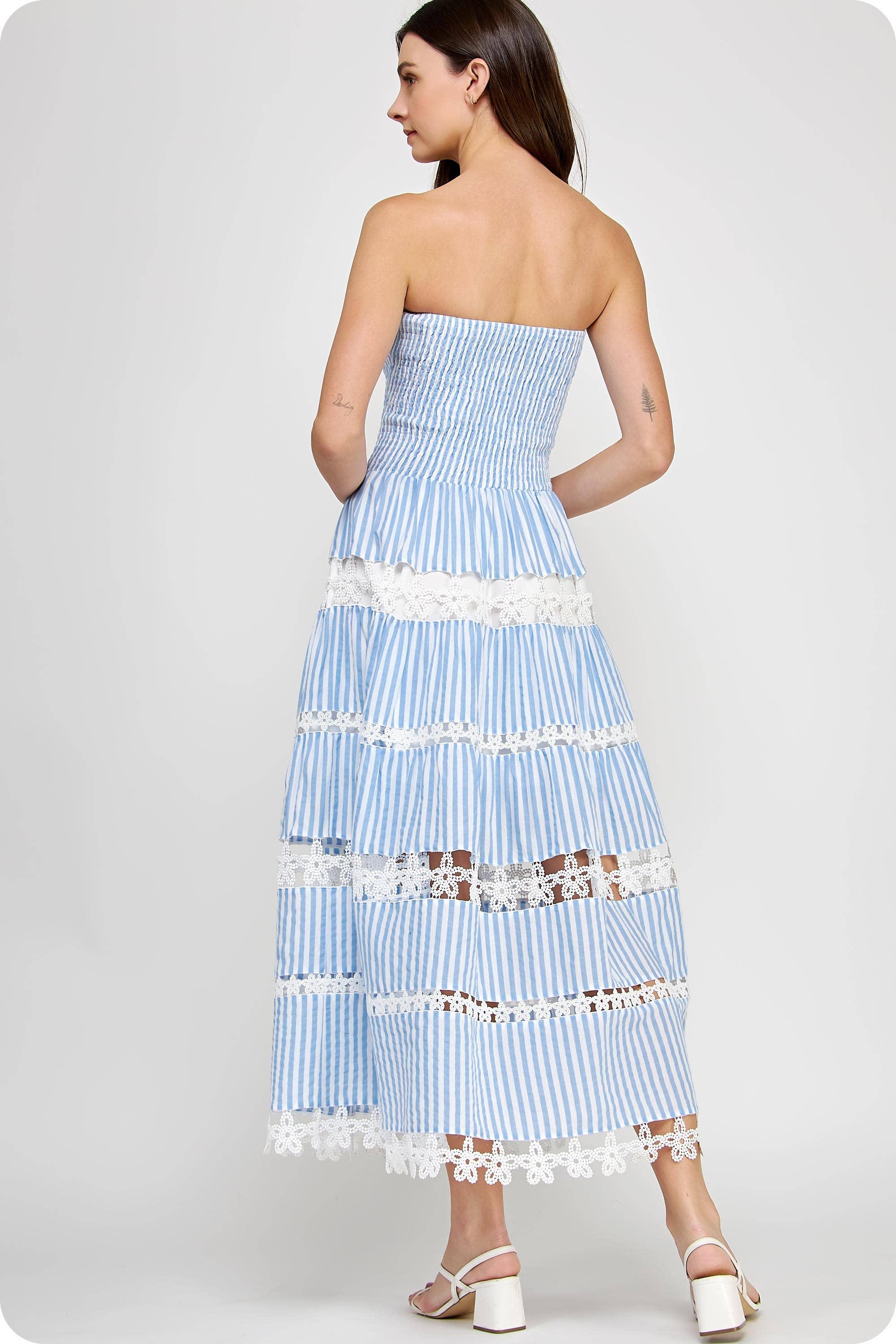 Strut & Bolt Striped Floral Lace Tube Dress
