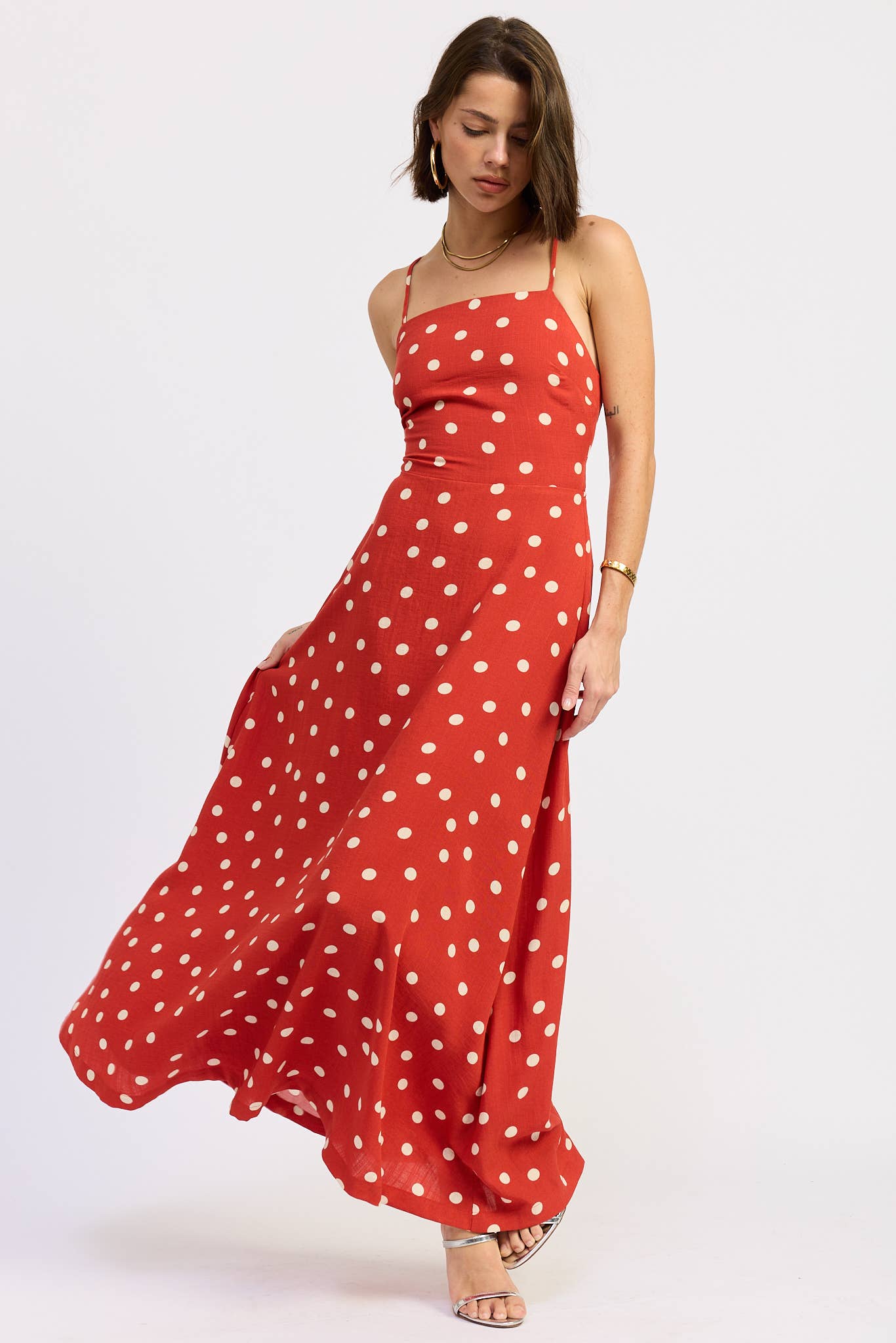 Emory Park Red With White Polka Dots Maxi Dress