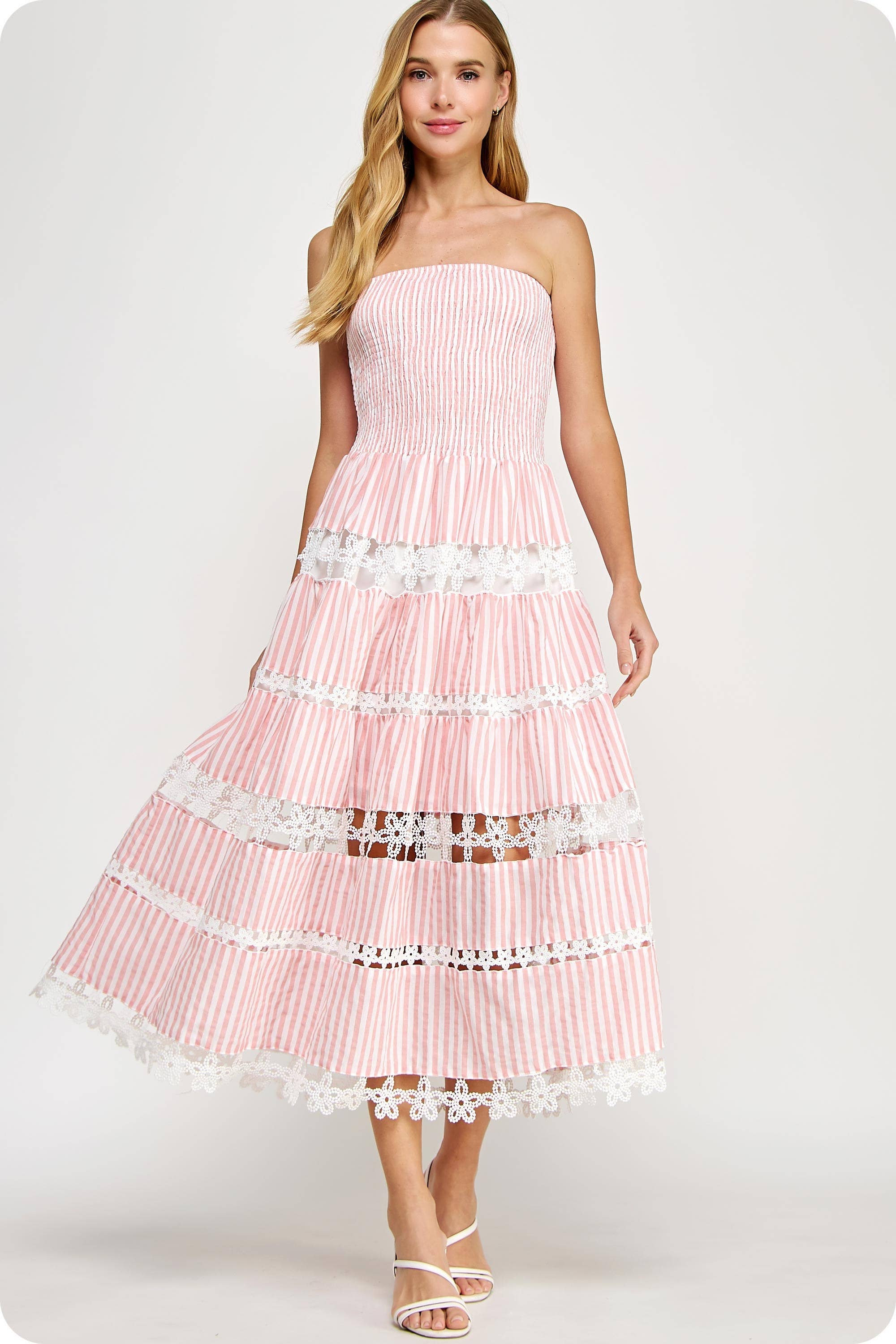 Strut & Bolt Striped Floral Lace Tube Dress