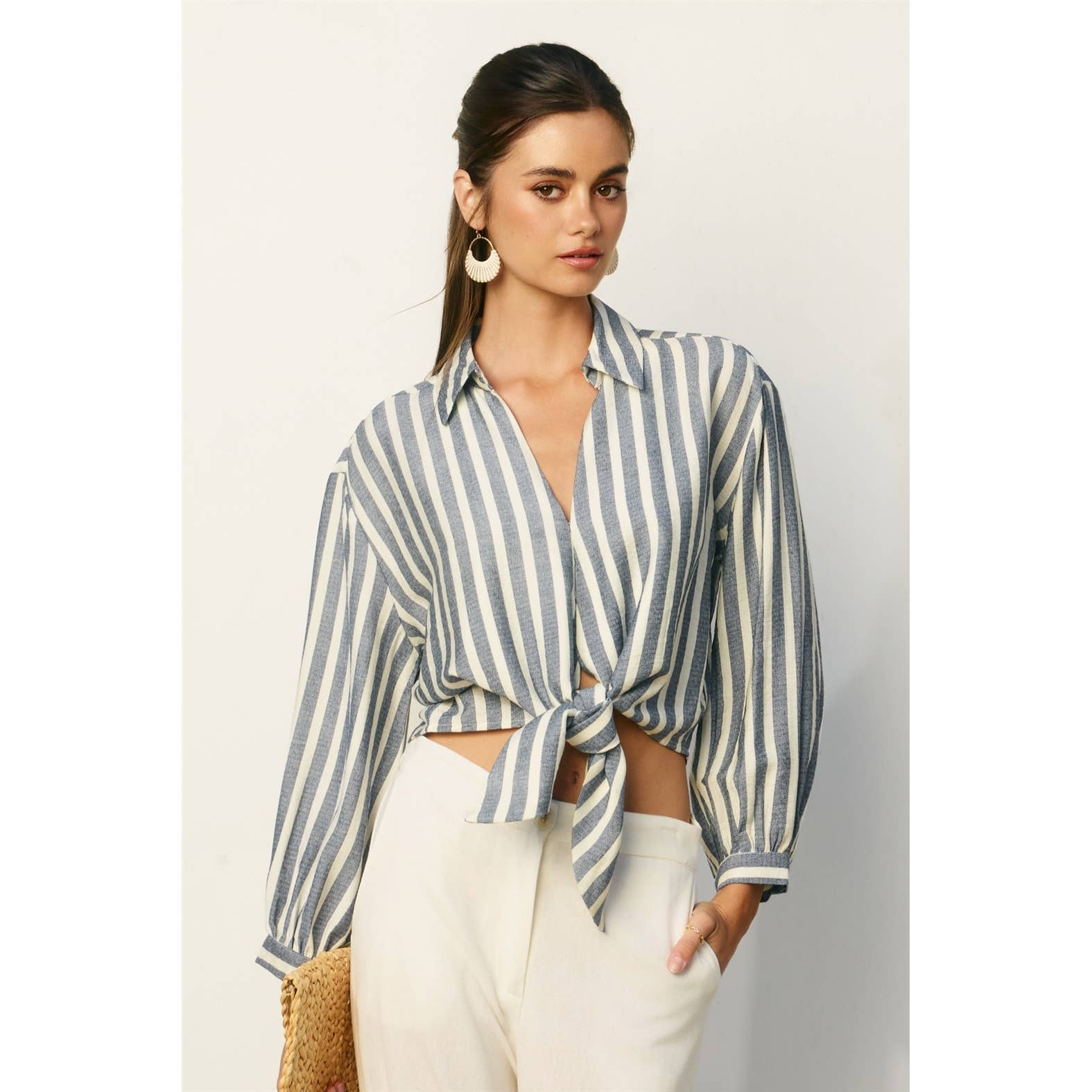 Dress Forum Nautical Stripe Knot Front Shirt