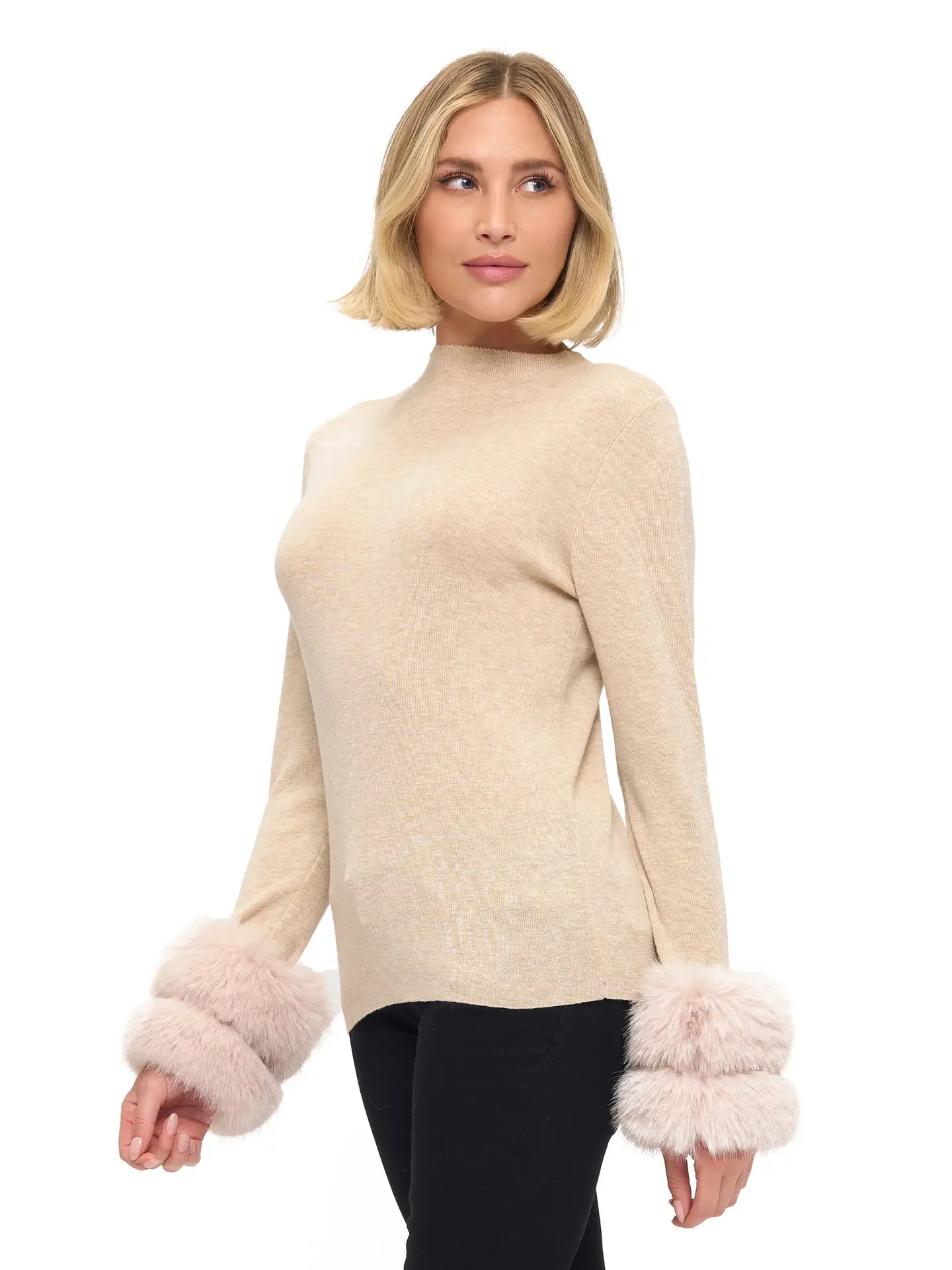 Ariella Removable Faux Fur Cuff Sweater - Oatmeal