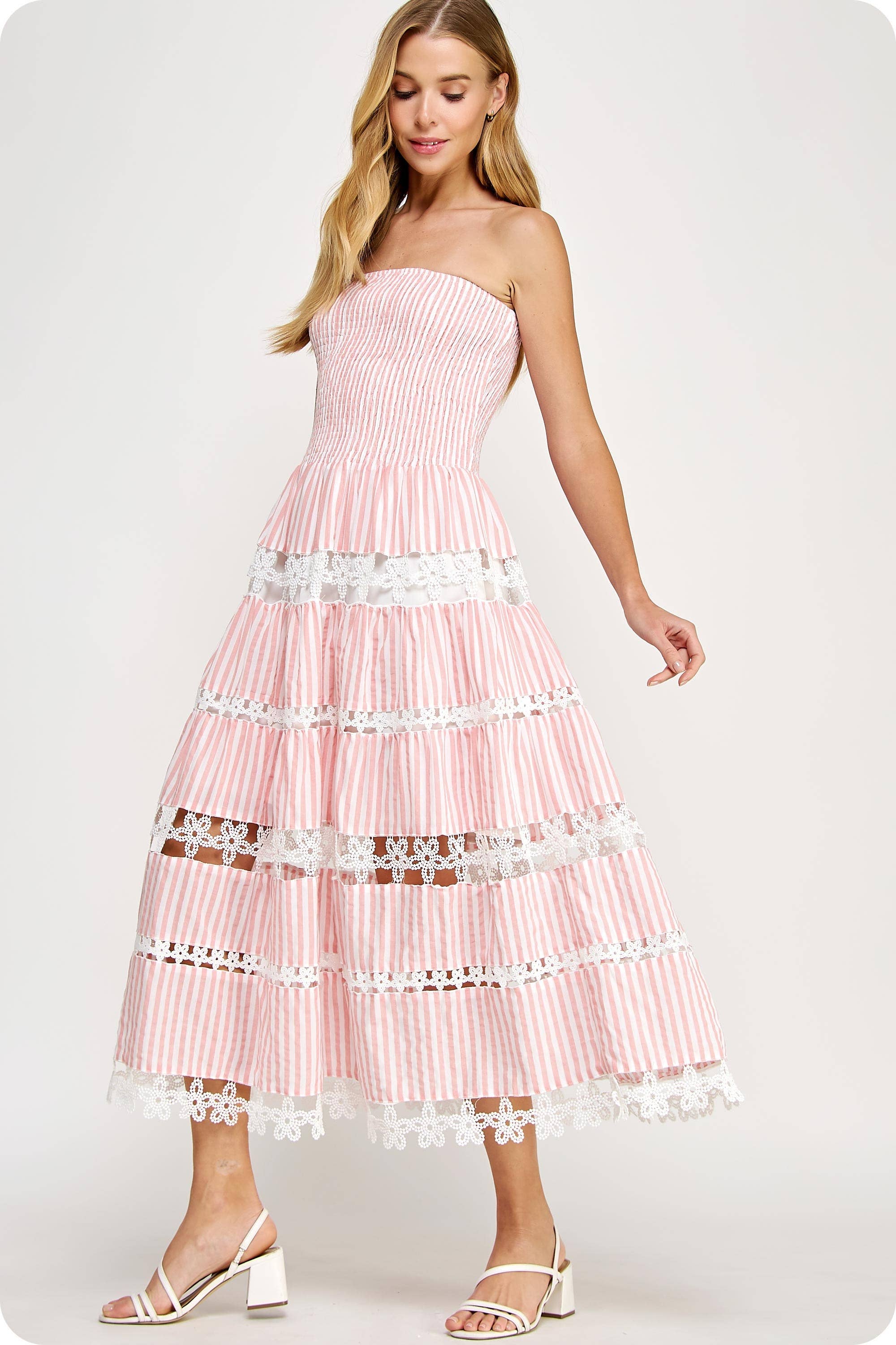 Strut & Bolt Striped Floral Lace Tube Dress
