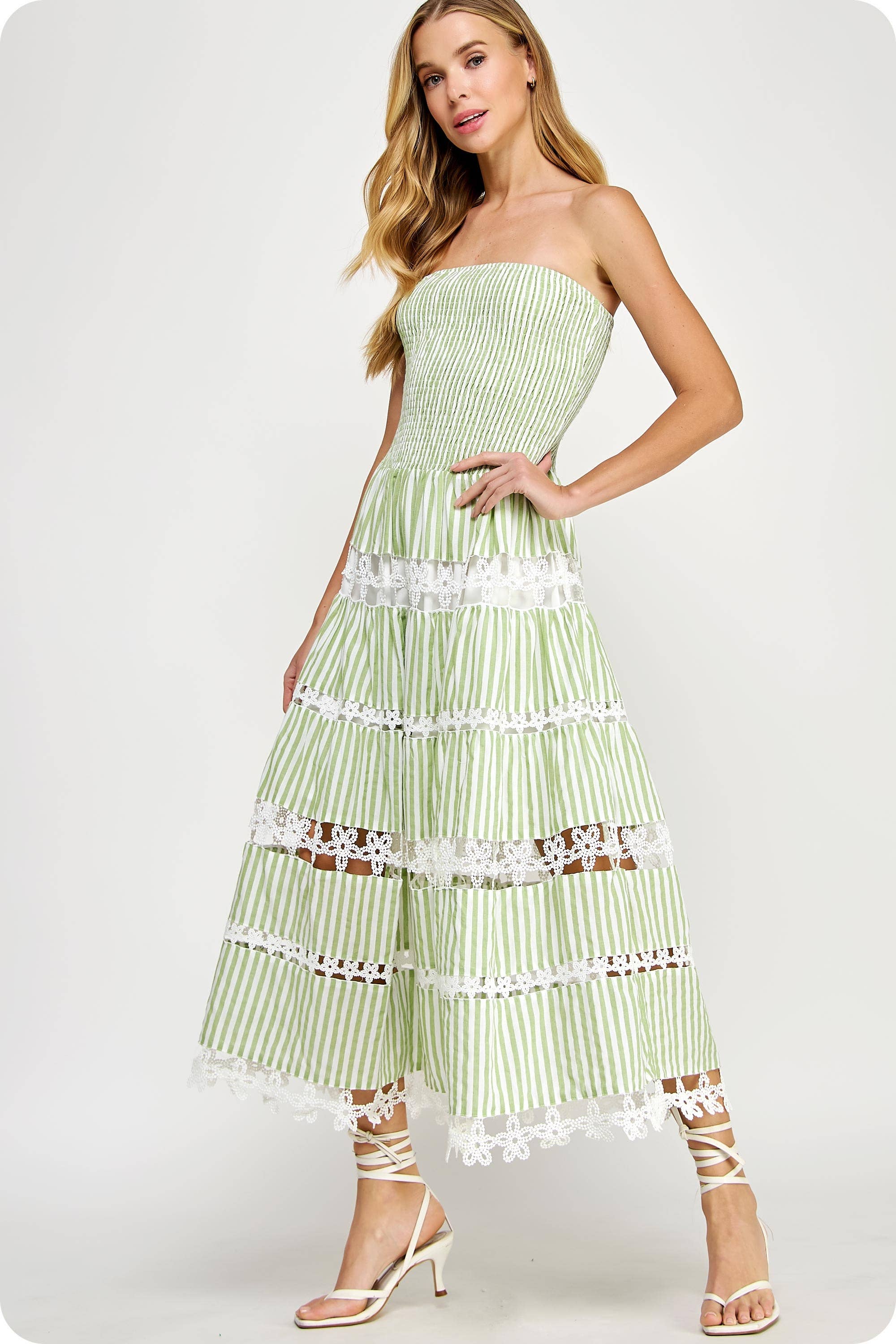 Strut & Bolt Striped Floral Lace Tube Dress