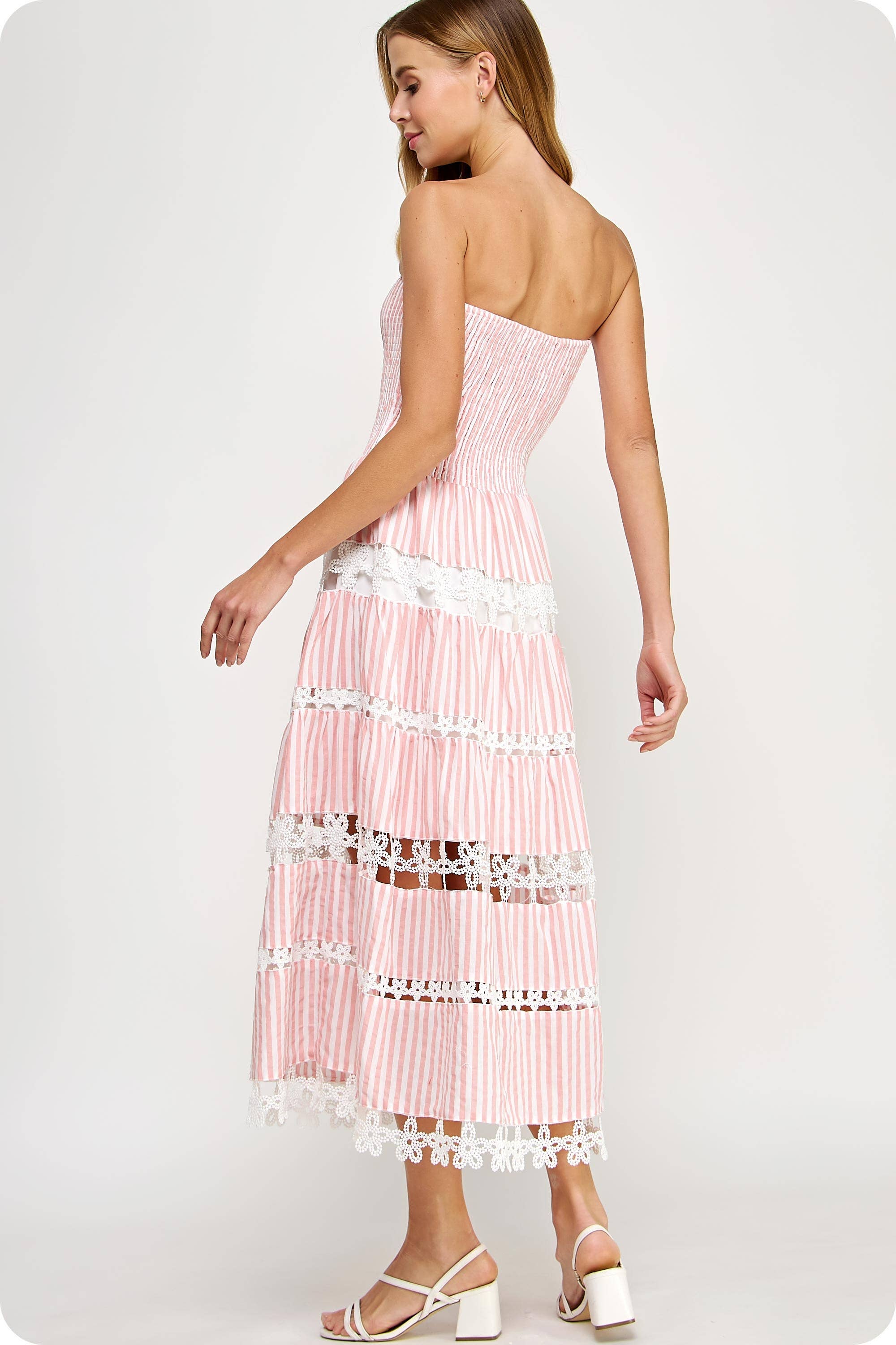 Strut & Bolt Striped Floral Lace Tube Dress