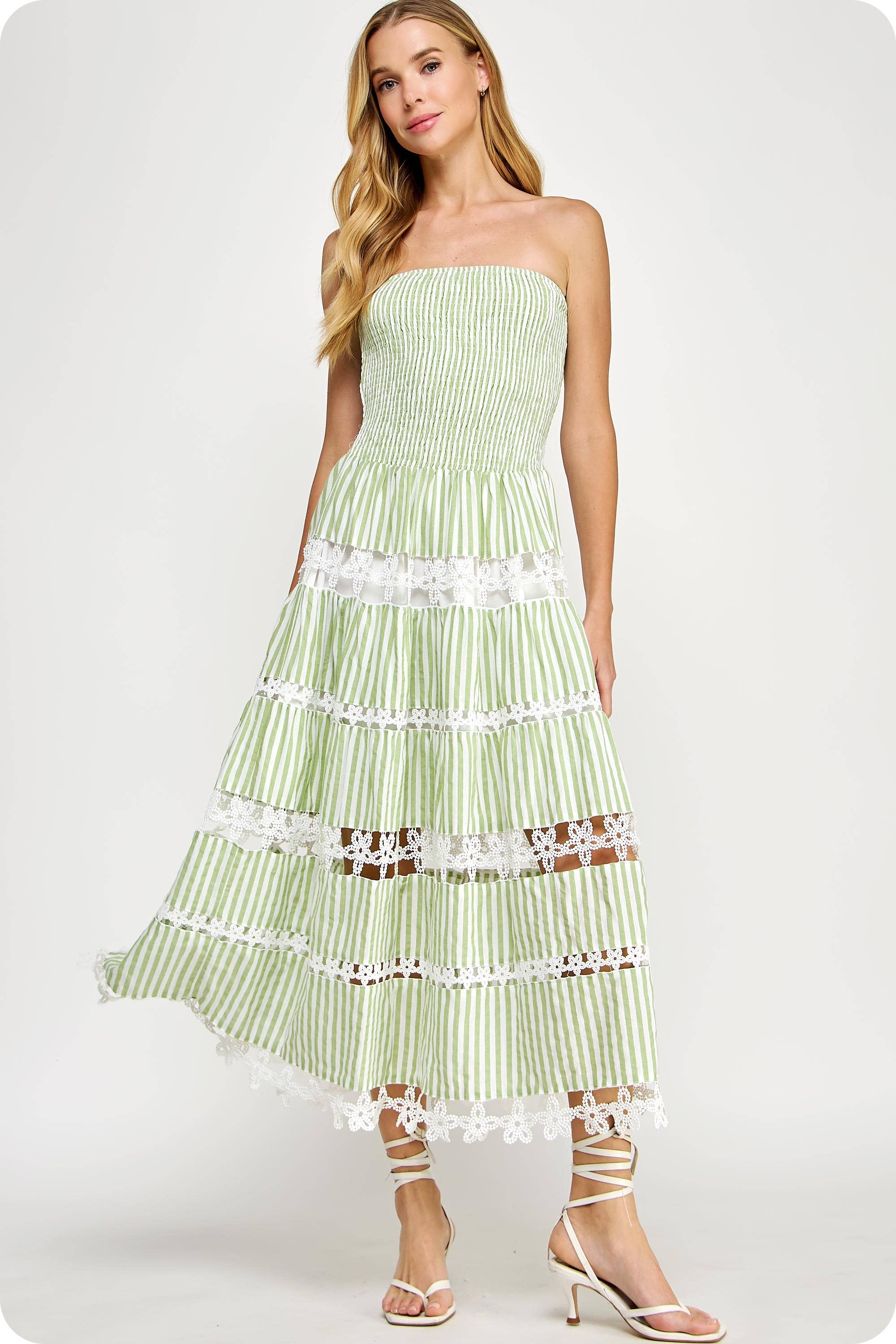 Strut & Bolt Striped Floral Lace Tube Dress