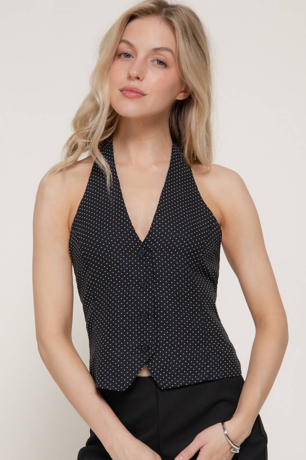 Halter V-Neck Polka Dot Print Vest Top