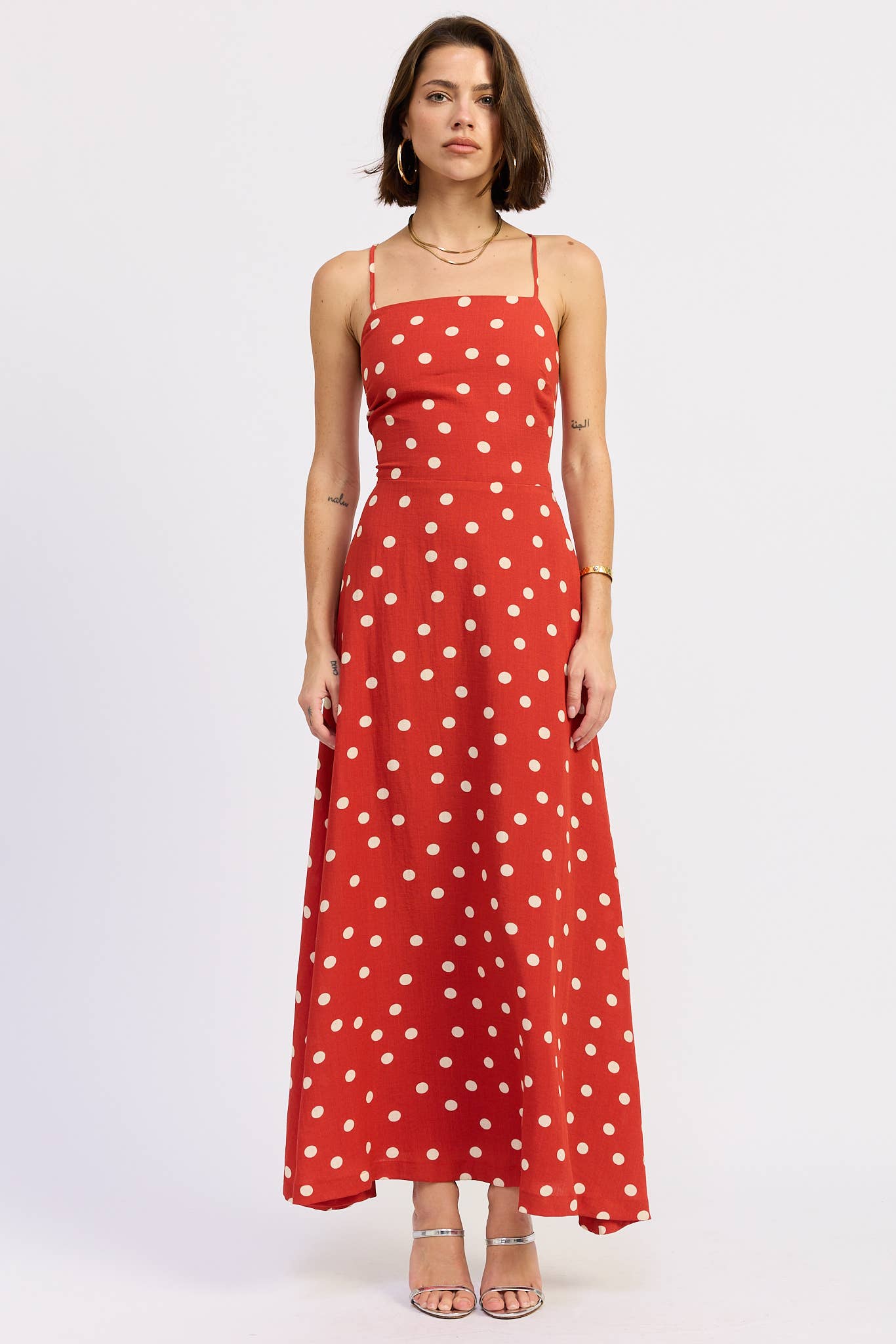Emory Park Red With White Polka Dots Maxi Dress