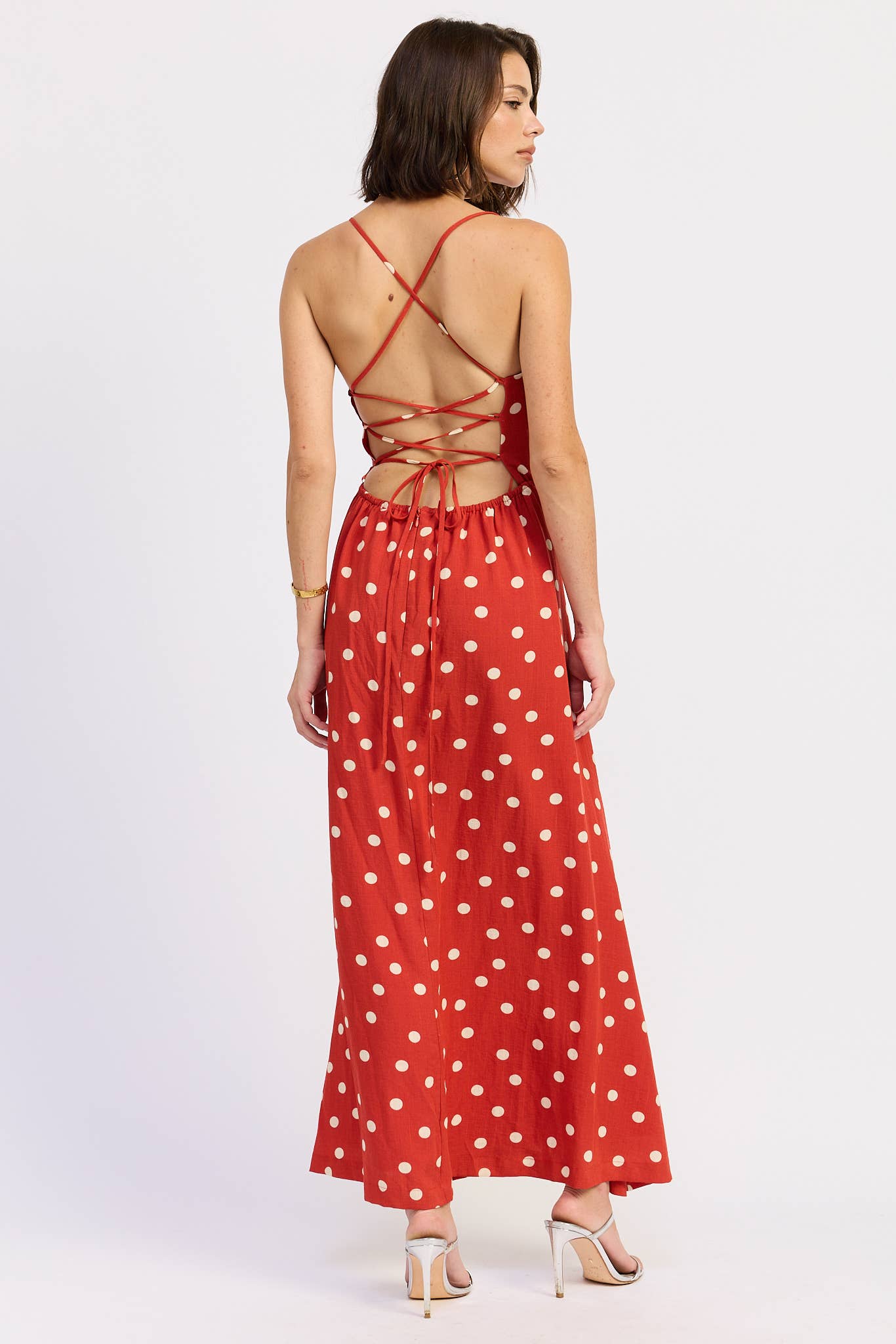 Emory Park Red With White Polka Dots Maxi Dress