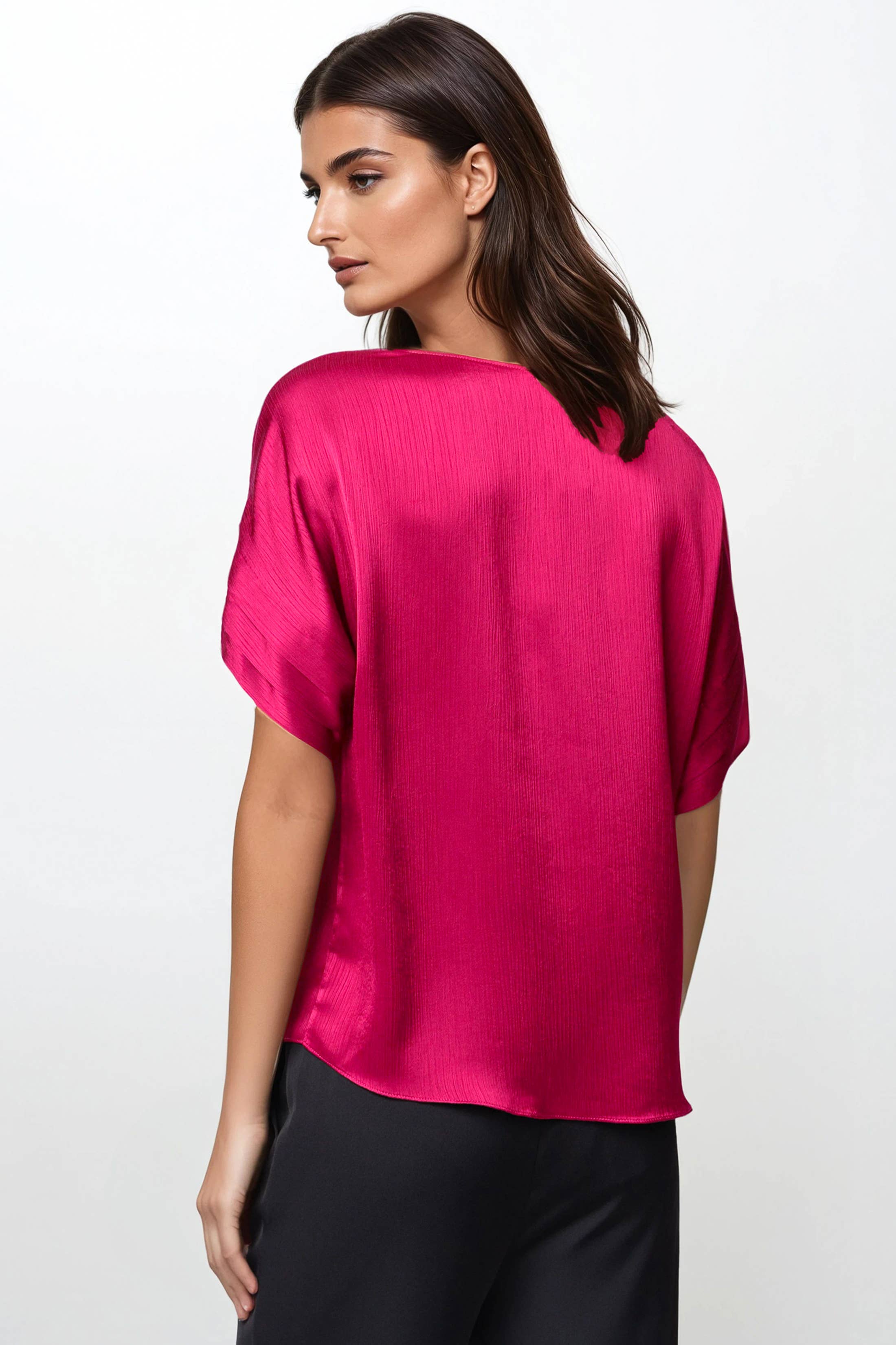 V-Neck Blouse With Bands Sleeve in Crinkle Satin