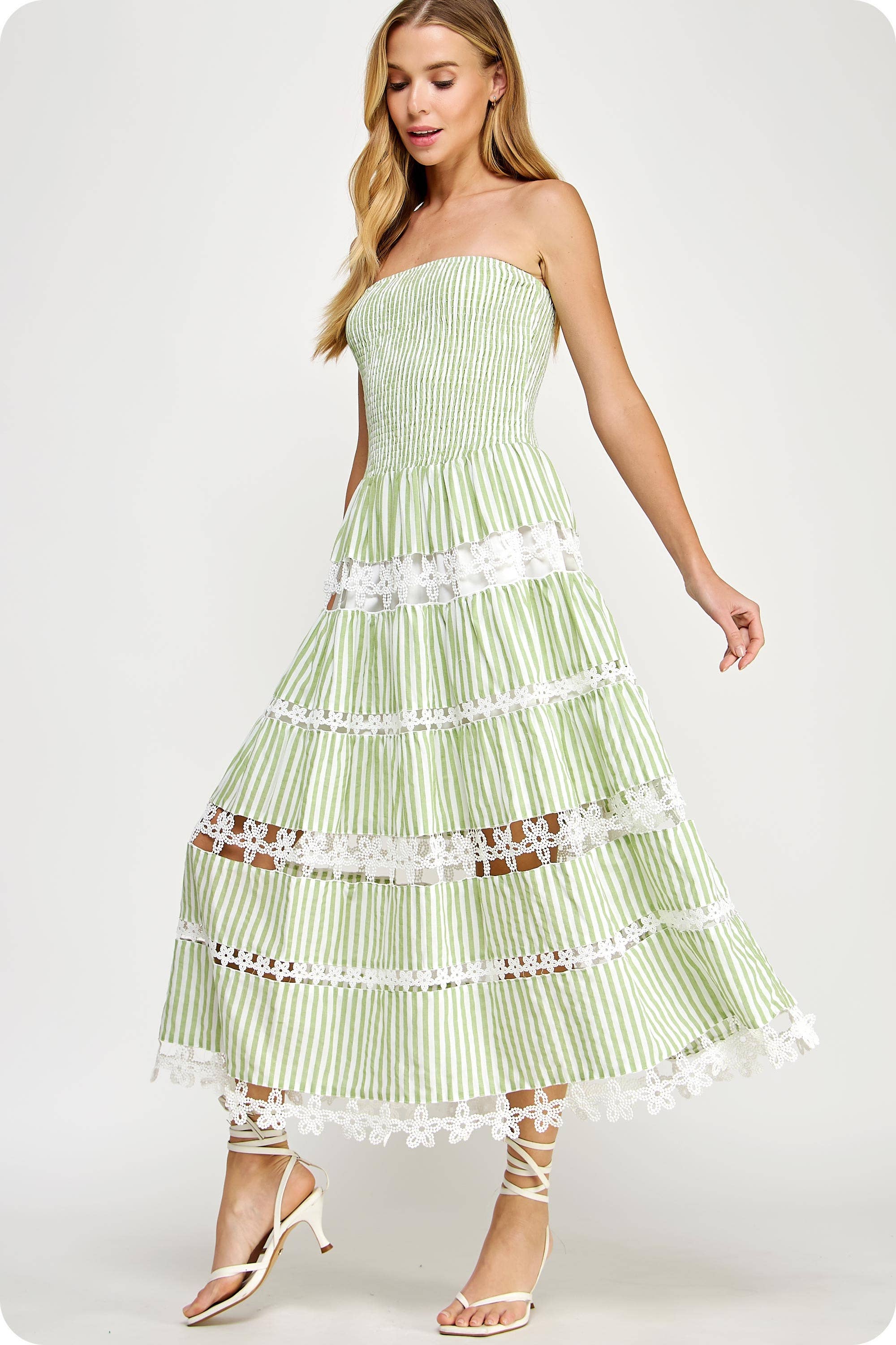 Strut & Bolt Striped Floral Lace Tube Dress