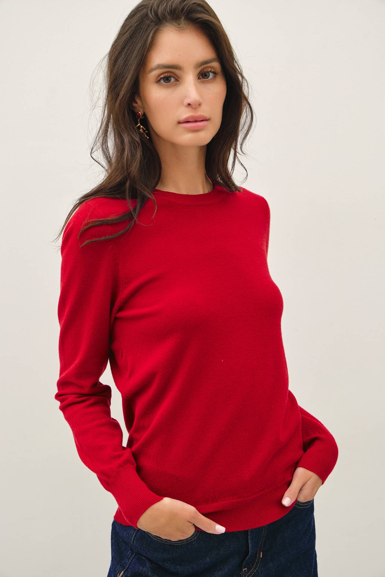 NEW COLOR-VISCOSE CREW NECK SOFT KNIT SWEATER