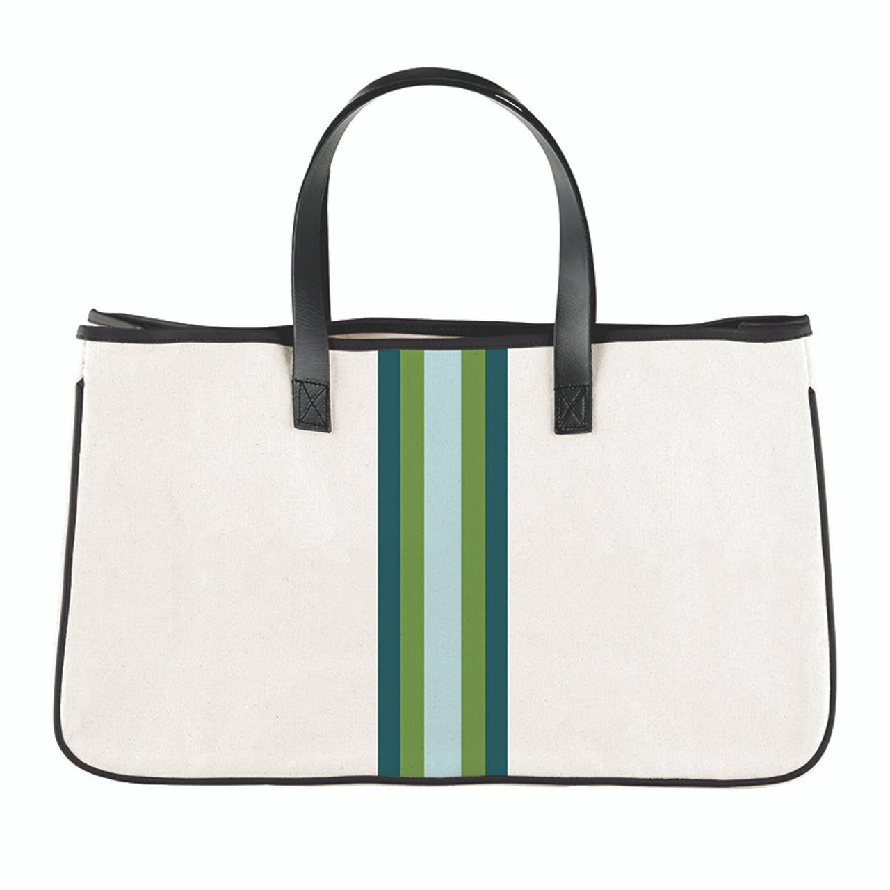 Racer Stripe Canvas Tote - Natural + Teal Stripes